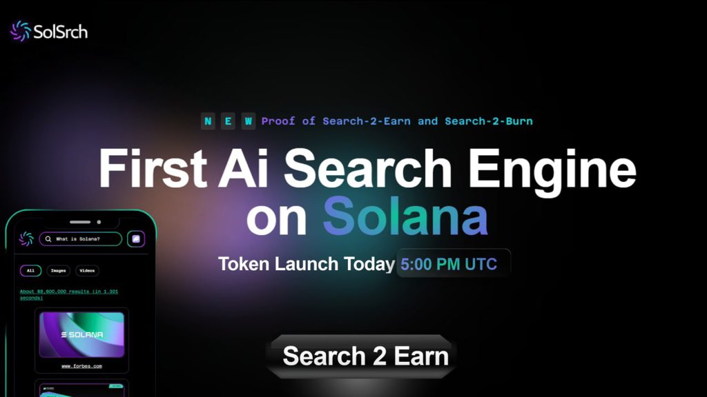 Hyped Prelaunch (🔥SOL) SolSrch - Search 2 Earn

🕐Launching in few hrs today 

🔥This is the First token on sol with Search-TO-Earn and Search-TO-Burn.

They really have good working utility you can Earn while doing search like you do on google.

⚡️SolSrch is a search engine