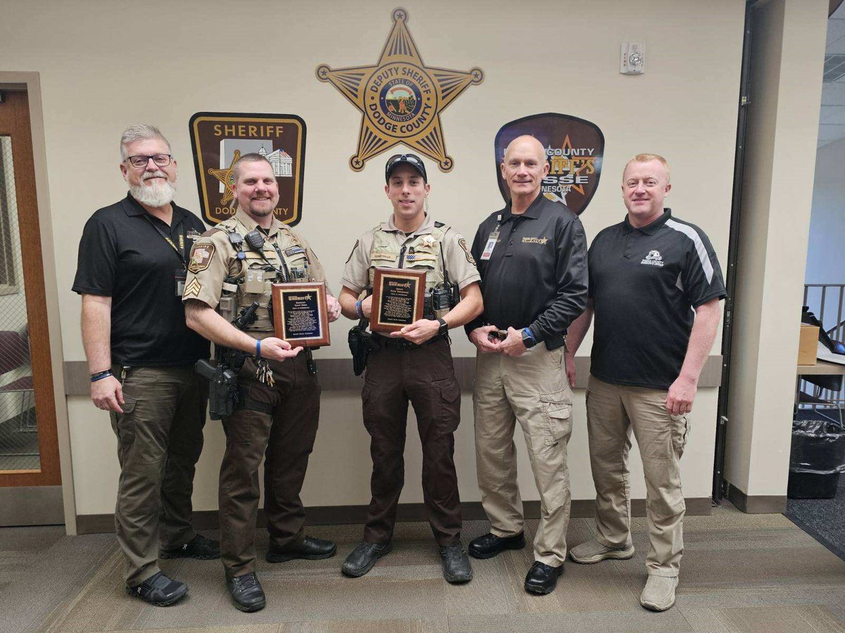 CONGRATULATIONS SGT. PRINS AND DEPUTY VERMEERSCH - Olmsted County Sheriff Torgerson stopped by today to present Commendation Plaques to Sergeant Prins and Deputy Vermeersch (DCSO Drone Pilot) for their help assisting with a shooting/homicide incident in 2022. Great work everyone!