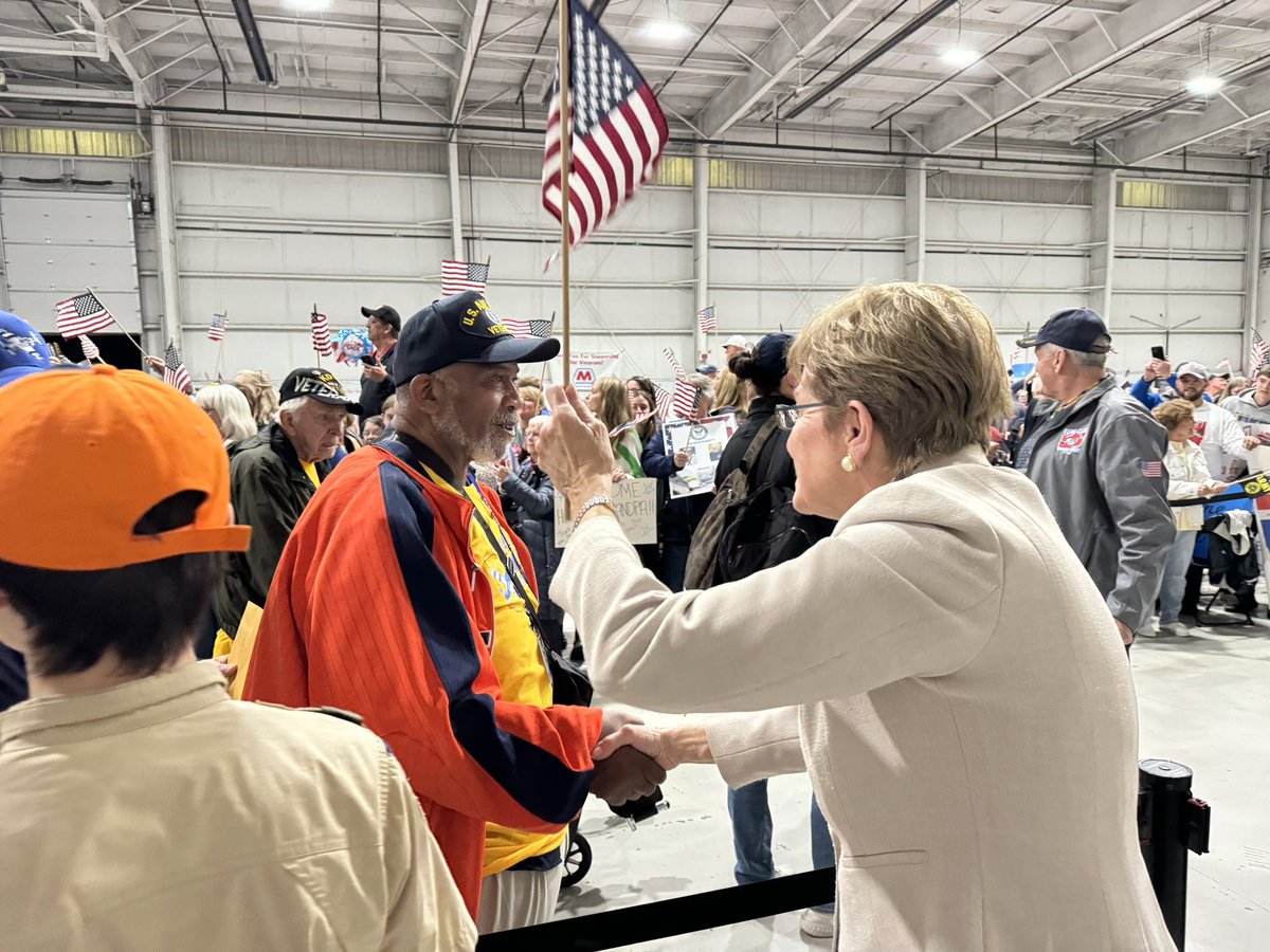 So thrilled to welcome back from DC, the first Honor Flight of the year led by 102 year old WWII woman veteran nurse Gerri. Glad to be able thank our Veterans for their service and hear about their visit to Washington and the WWII Memorial.