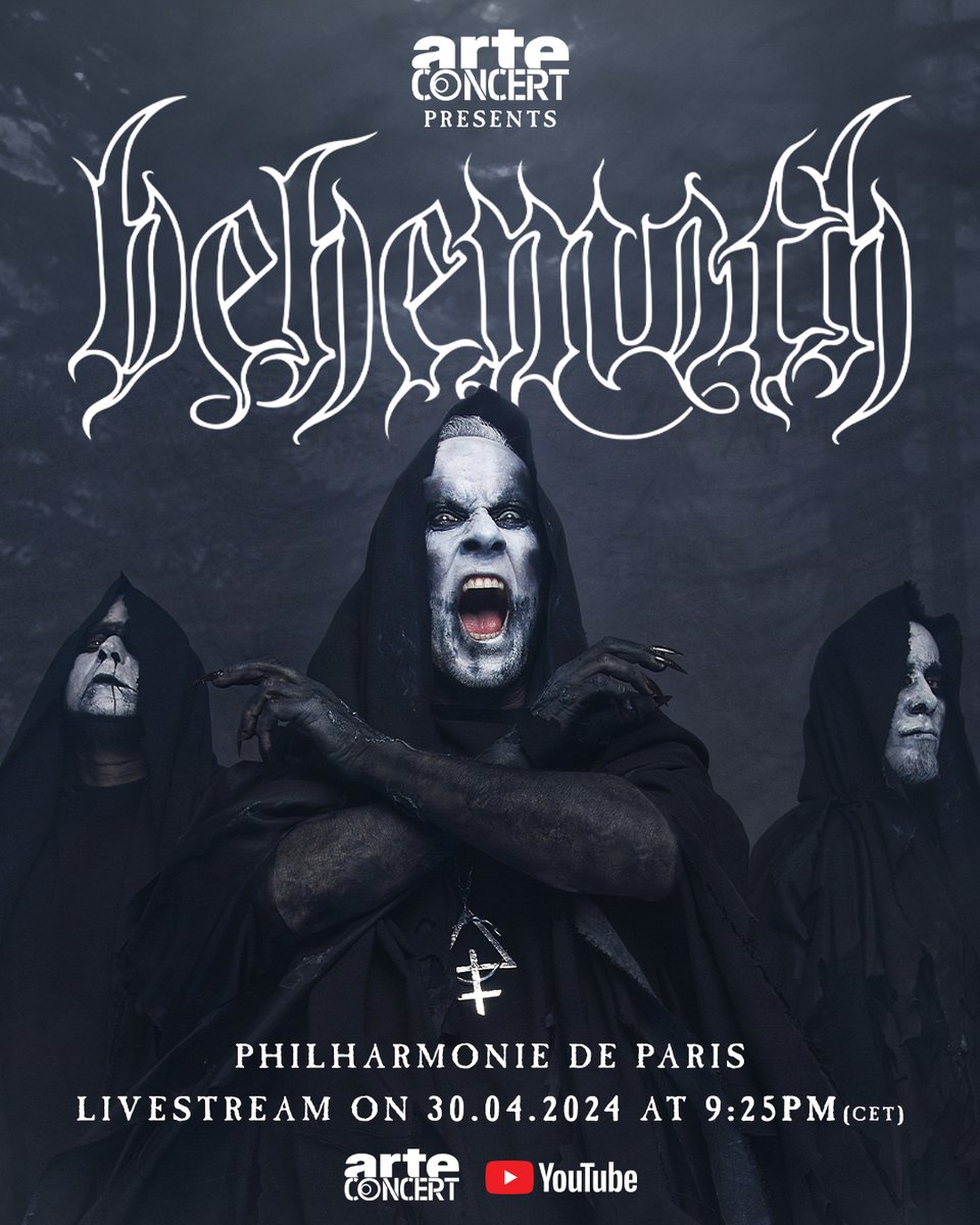 Legions! In under a week we perform a SOLD OUT show at the legendary Philharmonie de Paris in celebration of 33 Years Ov Behemoth! @ARTEconcertFR will be streaming the show worldwide for all of you at arteconcert.com and on YouTube for free. 30th April 2024 |9:25PM CET