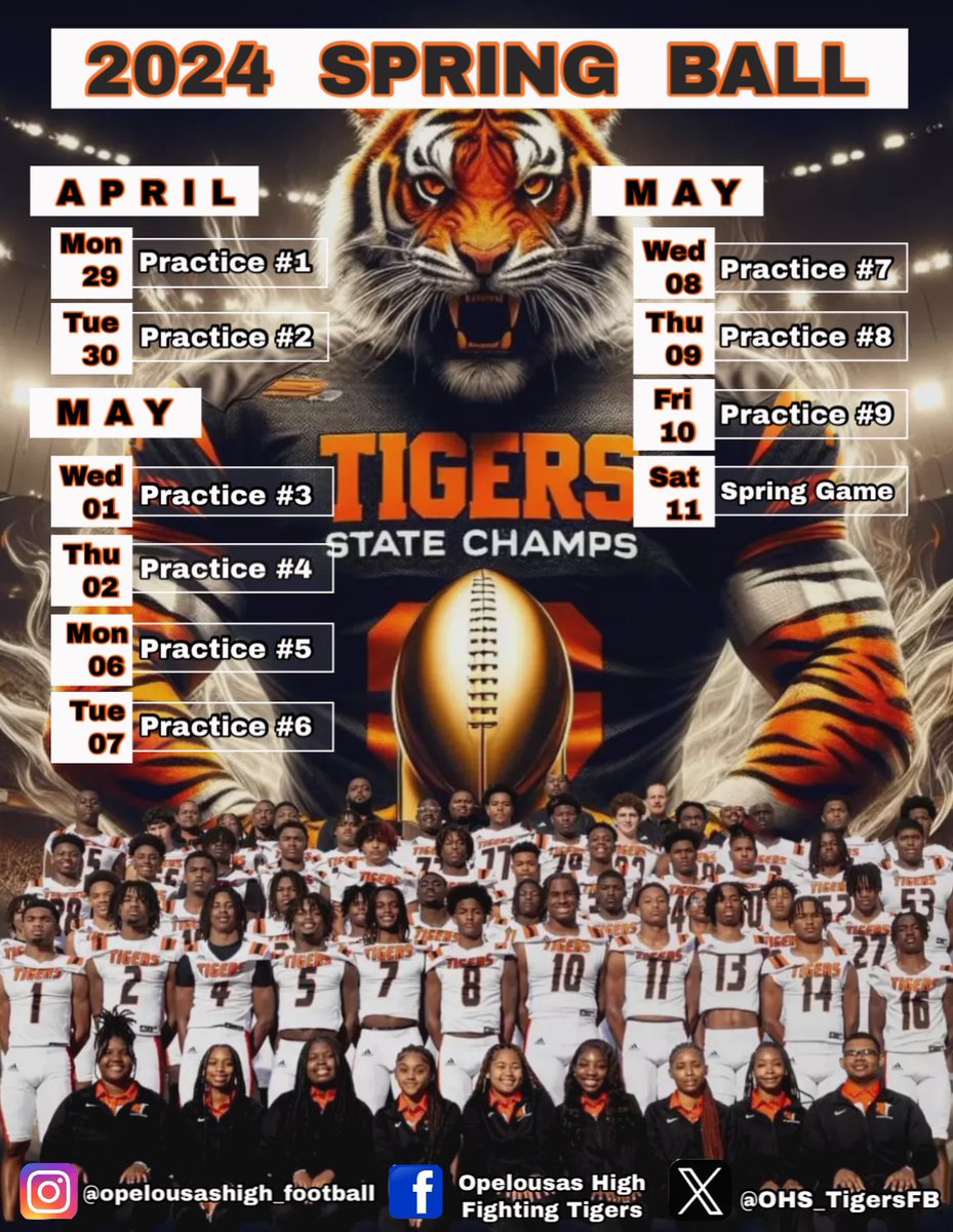 Spring Practice Dates (updated) Sorry, we had to back up spring for one week. Tigers will begin on Monday at 3:00