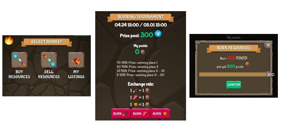 🔥🔥🔥Time to burn🔥🔥🔥

Hi all.
We are launching a witch resource burning festival
💎 AT 300 TON
By clicking on the light in the game you will be taken to the festival page.
It's simple: burn your resources - get points - move up the leaderboard.
At the end of the festival:
1st