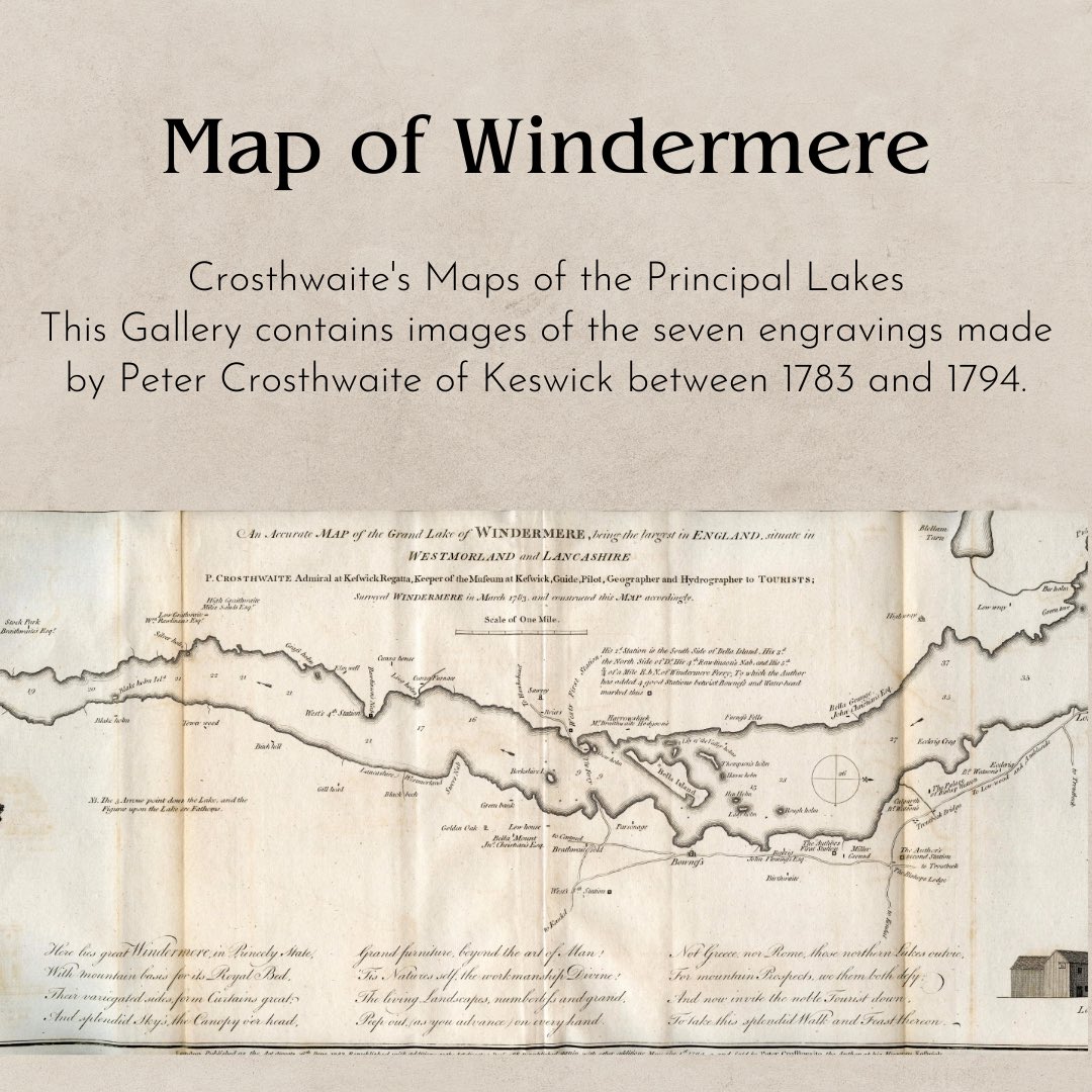 Happy Wednesday! ✨ For our next post from the ‘Image of the week’ series we have a map of Windermere. Peter Crosthwaite's ‘accurate maps’ are among the earliest Lake District tourist souvenirs. 🗺️ ⬇️Find out more on our website: cumbriacountyhistory.org.uk/gallery/crosth…