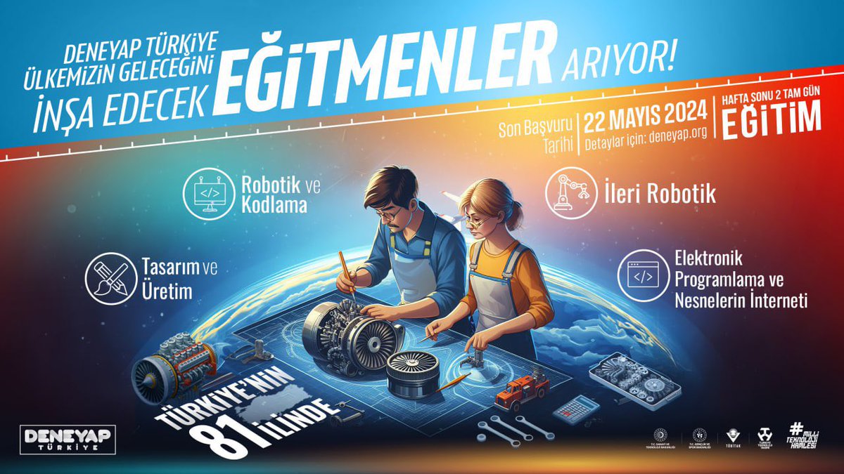 DENEYAP Teknoloji Atölyeleri, Ülkemizin Geleceğini İnşa Edecek EğitmenlerArıyor! 🗓 Son Başvuru Tarihi: 22 Mayıs 2024 👉 Başvuru için: deneyap.org @OA_BAK @gencliksporbak