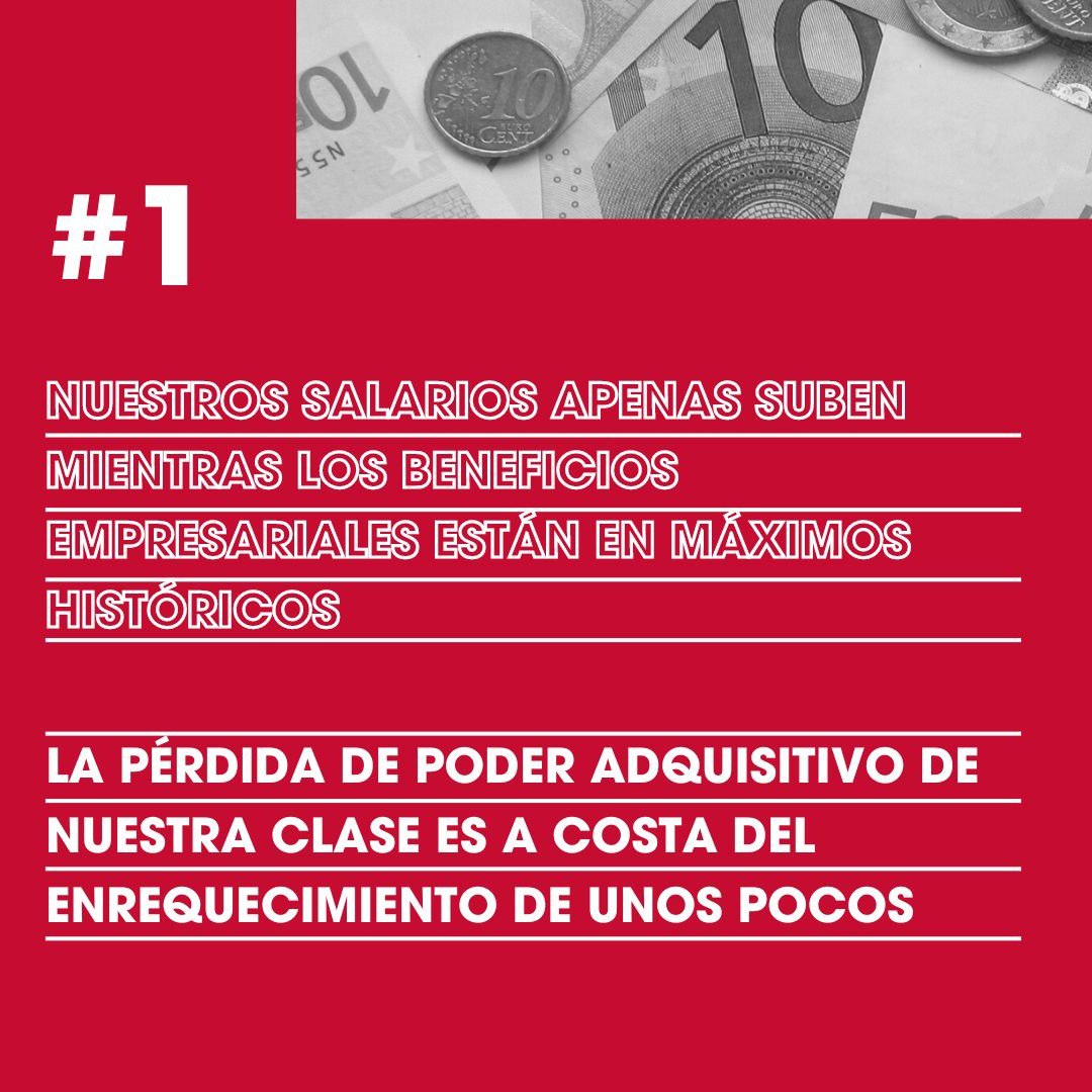 elpcm's tweet photo. 📈 Con beneficios récord de las empresas en los últimos años no puede ser que  tengamos una pérdida constante de poder adquisitivo.

Si nos organizamos podemos derrumbar el sistema ✊

#1Mayo2024 https://t.co/dNwzZJudJC