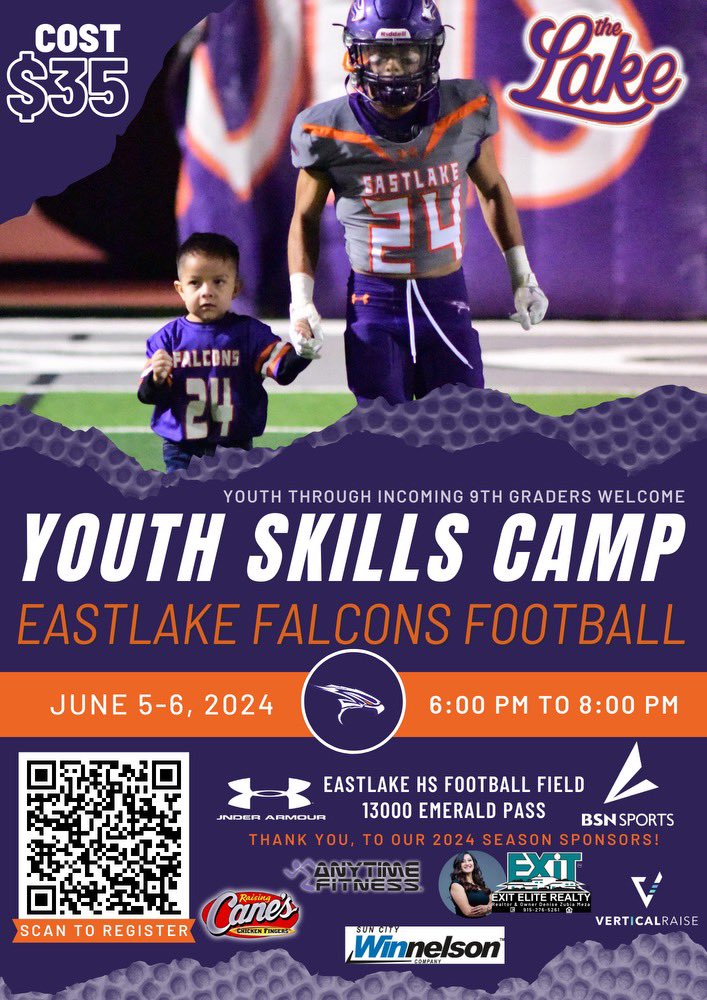 Kick  🏈 your summer break☀️ off right  and come camp with the Falcons. Join us for 2 days of football and fun. All
the kids will have a great time while learning the fundamentals of the game. Take pictures and meet new friends Make memories that last a lifetime.  #UFH 💪🏻