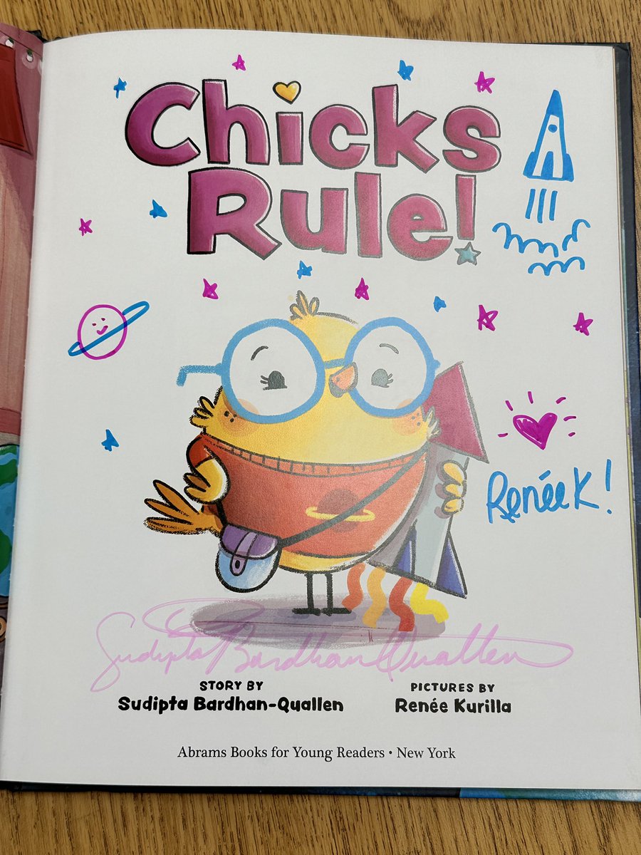 SudiptaBQ's tweet photo. At a school last week, I had the pleasure of signing this book. A lovely experience, despite @reneekurilla leaving me *so little* room after her sig and embellishments! #chicksrule https://t.co/A1AFIuWZ0t