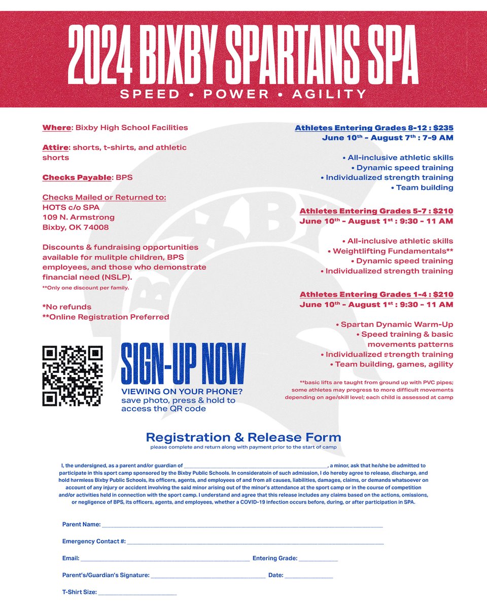 Foundations is coming to an end. 175+ campers have been working 3 days a week since February to improve speed and agility. @BixbySpartanFB @Coach_R_Flowers @HomeofSpartans @BixbyPS SPA summer camp registration is live. See below for SPA registration. bixbyps.store.rankone.com/Camp/List