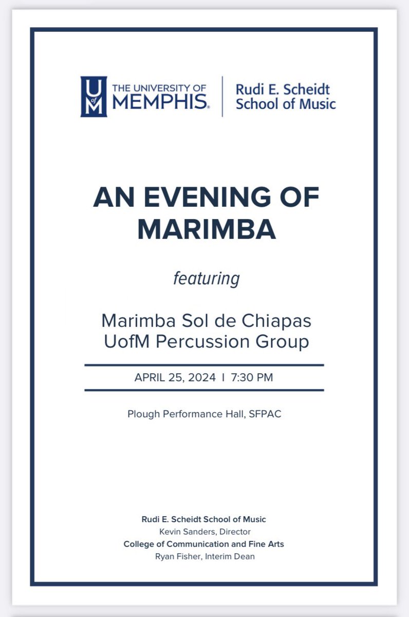 MexicanMarimba's tweet photo. We’re VERY excited to be performing with former Sol member Dr. Bill Shaltis and his percussion studio at the University of Memphis THIS Thursday, April 25, 7:30p—if you or anyone you know is going to be close, COME JOIN US at the musical fiesta in Memphis!!! https://t.co/9AfjdRCs8i