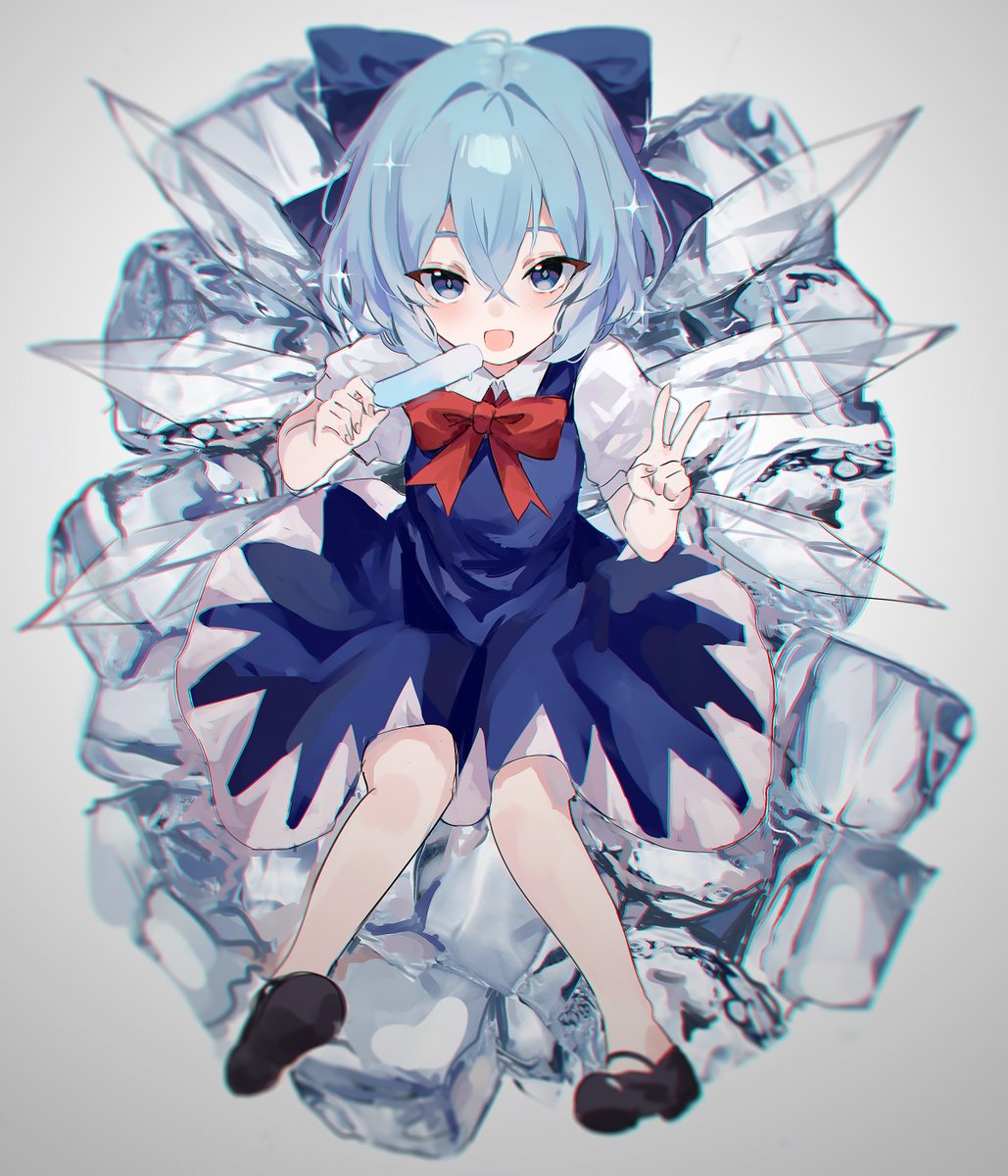 cirno 1girl solo looking at viewer blush smile open mouth short hair  illustration images