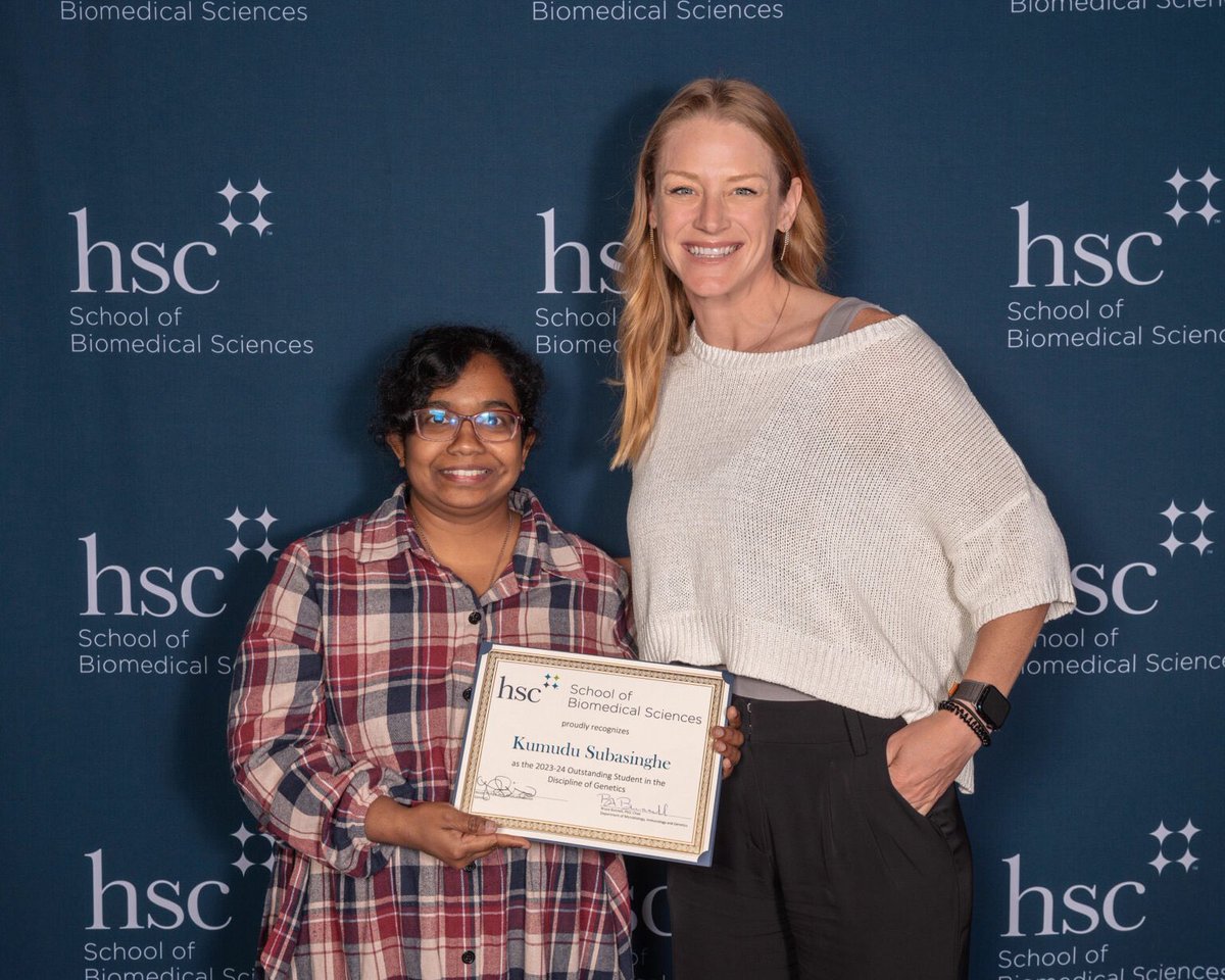 lab_phillips's tweet photo. We have the best students!! Congratulations to Kumudu Subasinghe, our incredible PhD student, for winning 2023-24 Outstanding Student in the Genetics Discipline at the unthsc SBS Awards Banquet last week. You make the Phillips lab so proud!! https://t.co/xaCWEvxuOA