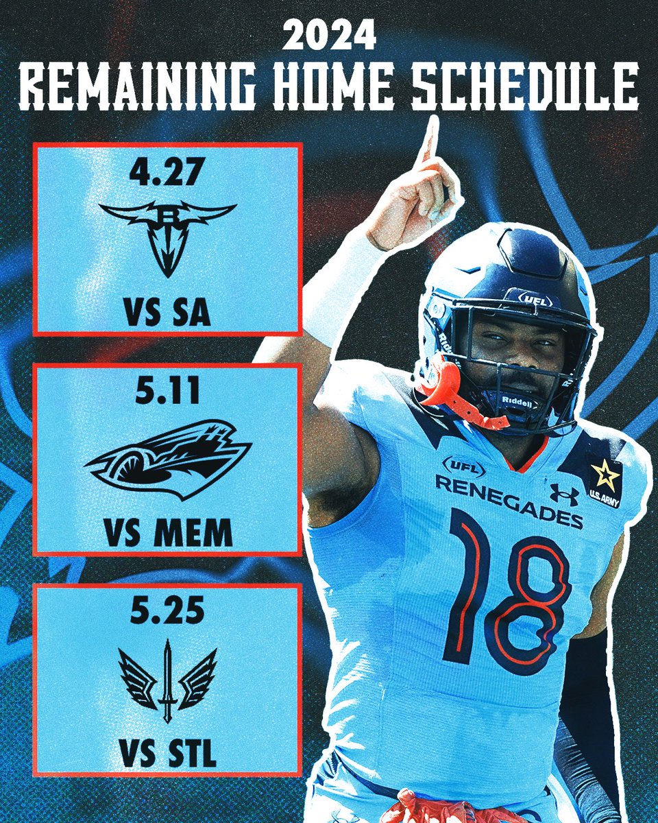 'Gotta watch the time 'cause it's flyin' right by' Bring the noise. Bring the energy. Only 3 home games left. Make it count. 🏈 @XFLBrahmas at @XFLRenegades 🎟️ theUFL.com/tickets 🏟️ Sat. Apr 27 | Choctaw | 6pm CT #UFL | #RaisinHell | #ArlingtonTX | #DFW