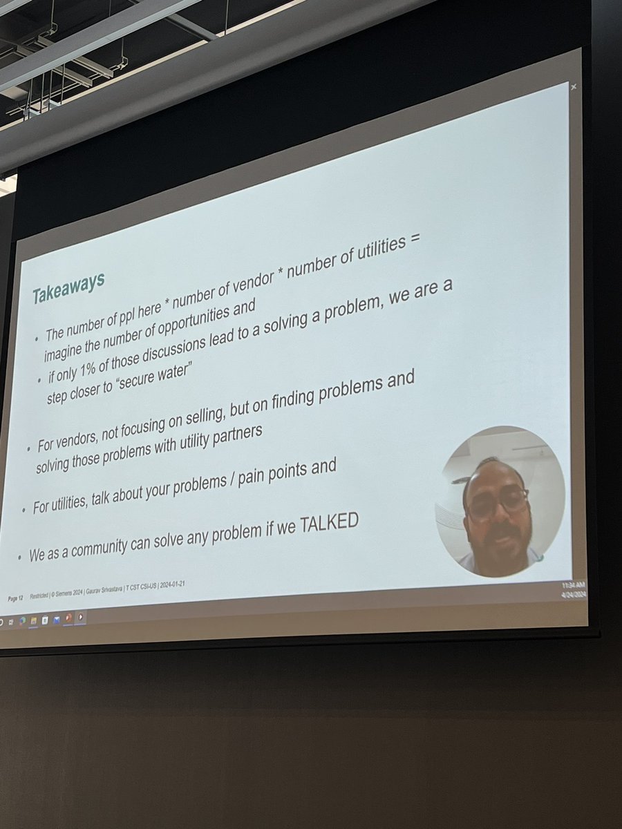 MLMeekerWater's tweet photo. Imagine what would we could solve if we just talked to each other?!  Great guidance (and the core goal of @theh2otower) from @siemensindustry Gaurav Srivastava. Thank you for participating in #DCSWater24 https://t.co/tZnDh8M2NH