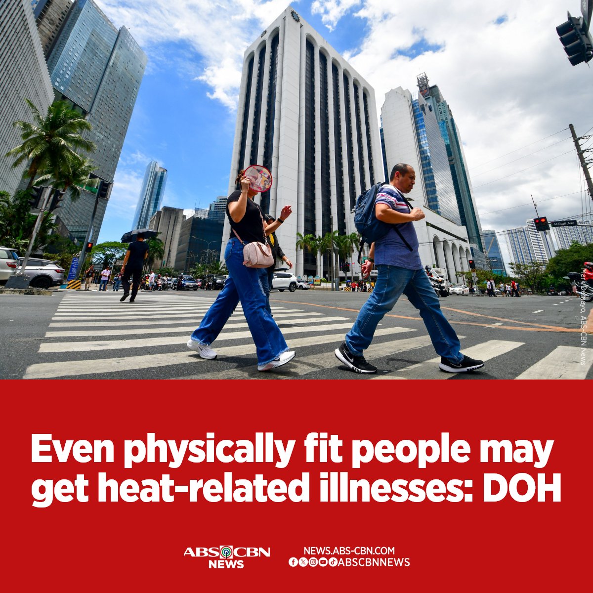 Physically fit individuals are not spared from heat-related illnesses, the DOH said, as it reminded the public to take precautions amid intense heat. READ: news.abs-cbn.com/news/2024/4/24…