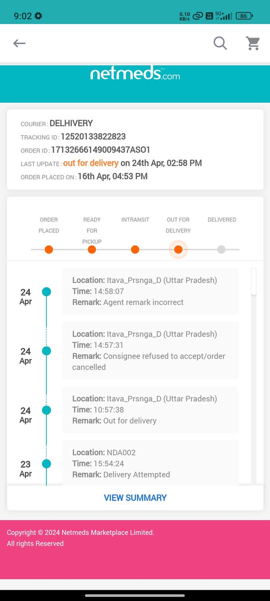 Pathetic service from @NetMeds daily my order gets cancel by itself by delivery agents and no good response from netmeds team, product reached  in itava different from my given address
I tired of complaining daily by mail and call my issue is not solving 
Hate u @NetMeds