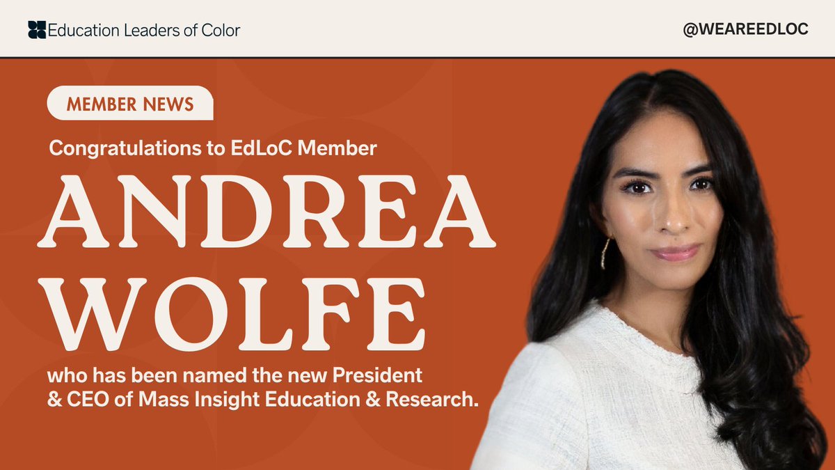 Congrats to EdLoC member Andrea Wolfe, who has been announced as the new President and CEO of @MassInsightEdu! We're so excited to see all of the strides she'll make in this new role. Learn more: ow.ly/h5VA50RisJk #WeAreEdLoC