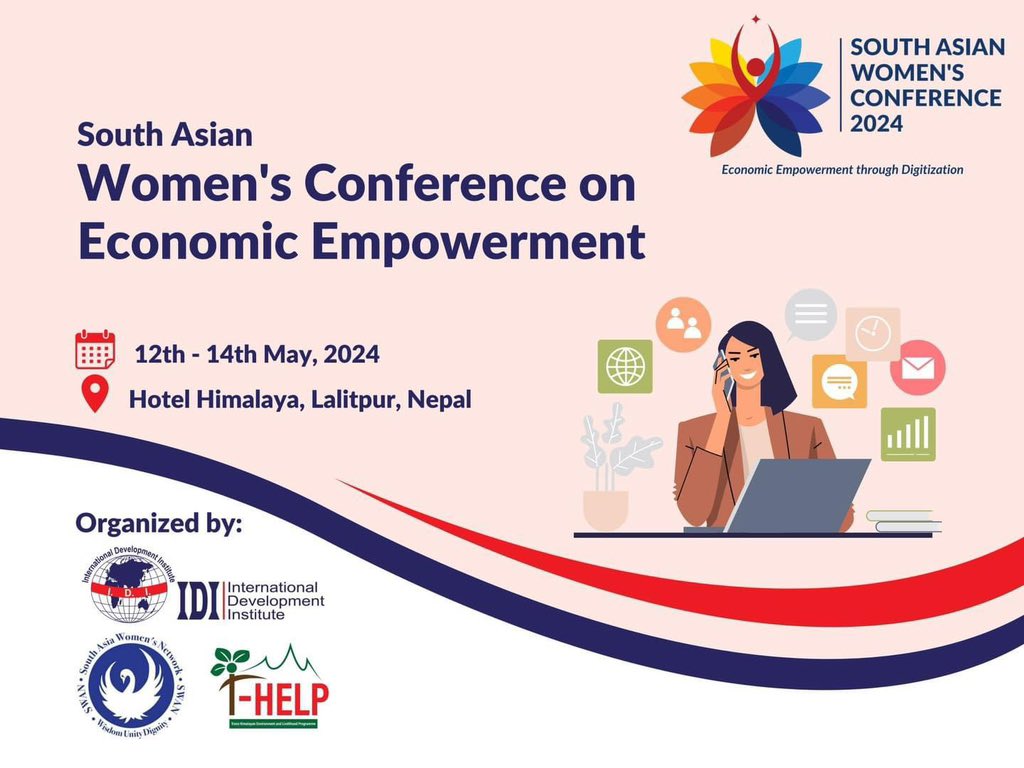 We are hosting a South Asian Women’s Conference on Economic Empowerment on 12th - 14th May, 2024 in Kathmandu. Explore our website at sawc.asia for all information!!! @Sumanrajtimsina @idiinstitute @RoshGhimire
