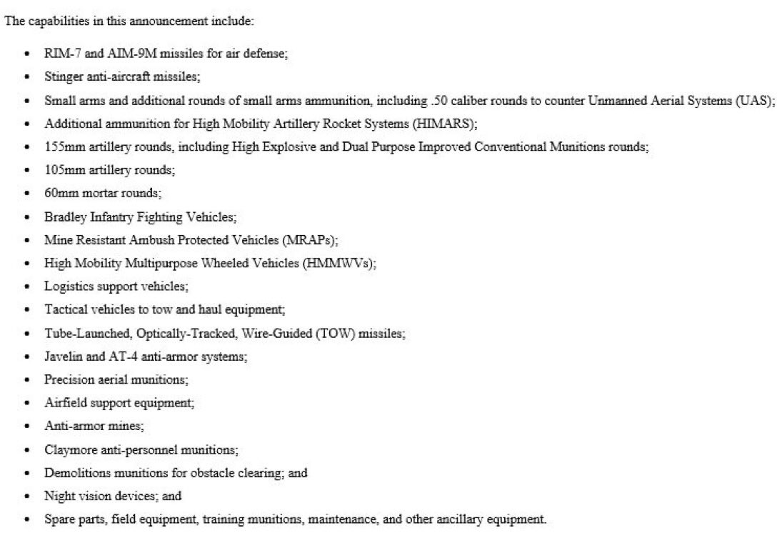 ‼️🇺🇸🇺🇦ÚLTIMA HORA🇺🇦🇺🇸‼️ ⚡️Se acaba de anunciar el primer paquete de ayuda militar a 🇺🇦 por valor de mil millones de $. 🪖Incluye cosas muy interesantes: ➡️Un número indeterminado de: Bradleys, MRAP y Humvees. ➡️ “Equipo soporte para aeropuertos”🤔 ➡️ “Municion de precisión”🚀