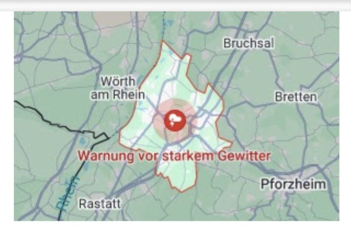 Warnung vor starkem Gewitter in Karlsruhe.