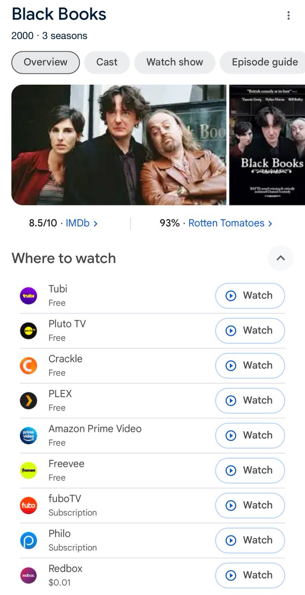 @subwayluvr_ British show called Black Books from the early 2000s! Only 3 seasons, available on a lot of the streaming sites, and I just noticed that wildly affirming Rotten Tomatoes score. It’s kinda Clerks flavored in that it’s just some dude working a job and being a mess with friends