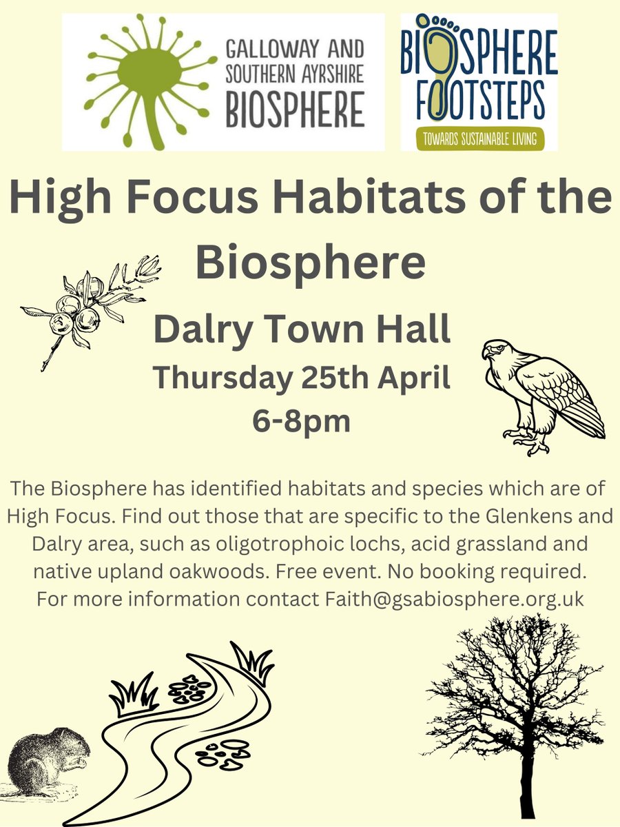 Don't forget to join us tomorrow for a High Focus Habitats of the Biosphere event at Dalry Town Hall between 6-8pm. No booking necessary, just come along and find out more about some of the special habitats in the Glenkens region, including oligotrophic lochs and oak woodlands!
