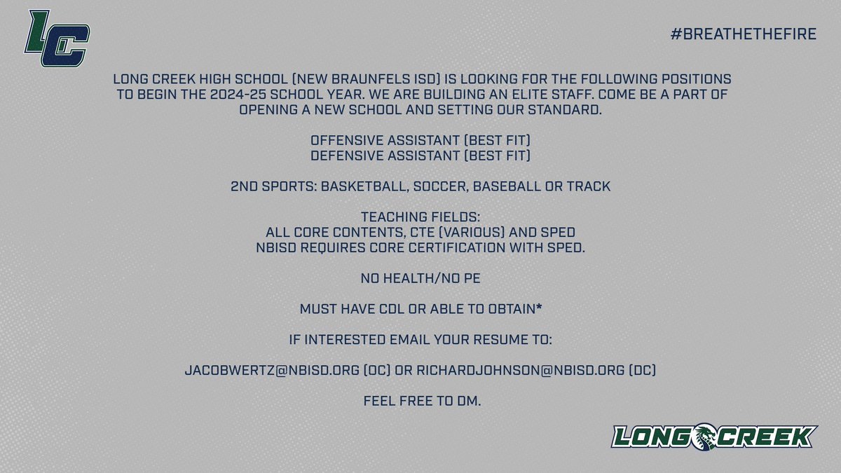 Come be apart of building something ELITE. Looking for best fits on both sides of the ball. DMs are open, hit us up! #BreatheTheFIRE 🔥🐉 @Matt_Stepp817 @THSCAcoaches @HispanicTXHSFB @NCMFC1