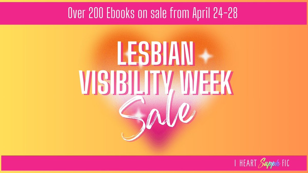 Check out the Lesbian Visibility Week eBook sale on I Heart SapphFic. 200+ books are involved with many fab authors including: @NicoleHigginb12 @qospress @rachelfordwi @RitaP1313 @RobinClairvaux @samkestrel555 Deets here: bit.ly/44gpdvU #SapphicBooks