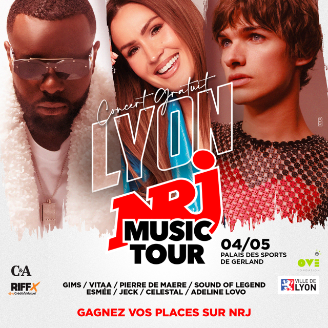 🚨ALERTE🚨 Le NRJ MUSIC TOUR de Lyon c’est le 4 mai ! RDV pour un show de folie avec @GIMS, @VITAA, @iamdonmcqueen, @soundoflegend1, Esmée, @jeckmusic, @CelestalMusic, Adeline Lovo ! 😍 Alors, on se retrouve là bas avec @c_en_a & @RIFFX_fr ? 👀