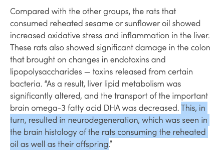 It would be really great if our cooking oils DIDN'T cause brain damage, for us and our kids.

New study:

Rats consuming reheated seed oils showed increased inflammation in the liver, significant damage in the colon, and neurodegeneration in the brain.

asbmb.org/asbmb-today/sc…