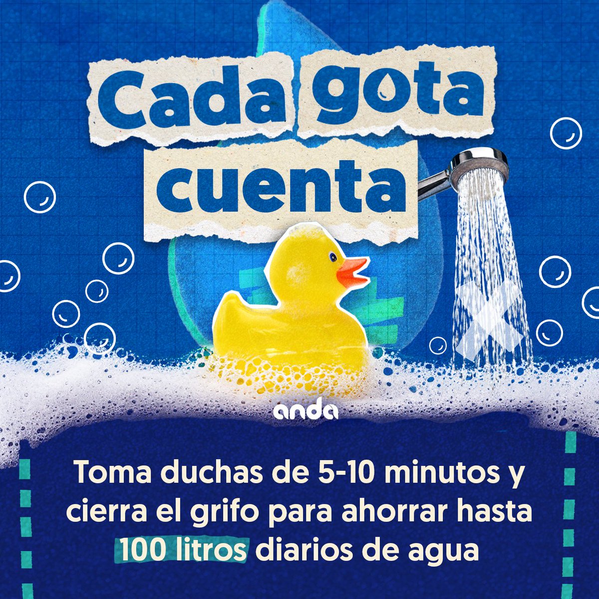 ¿Eres de los que toma duchas largas?🚿🚫

Cambiar este hábito y empezar a tomar duchas de 5-10 minutos, puede ahorrar hasta 100 litros de agua al día.

No desperdicies este preciado recurso del que todos necesitamos. #CadaGotaCuenta