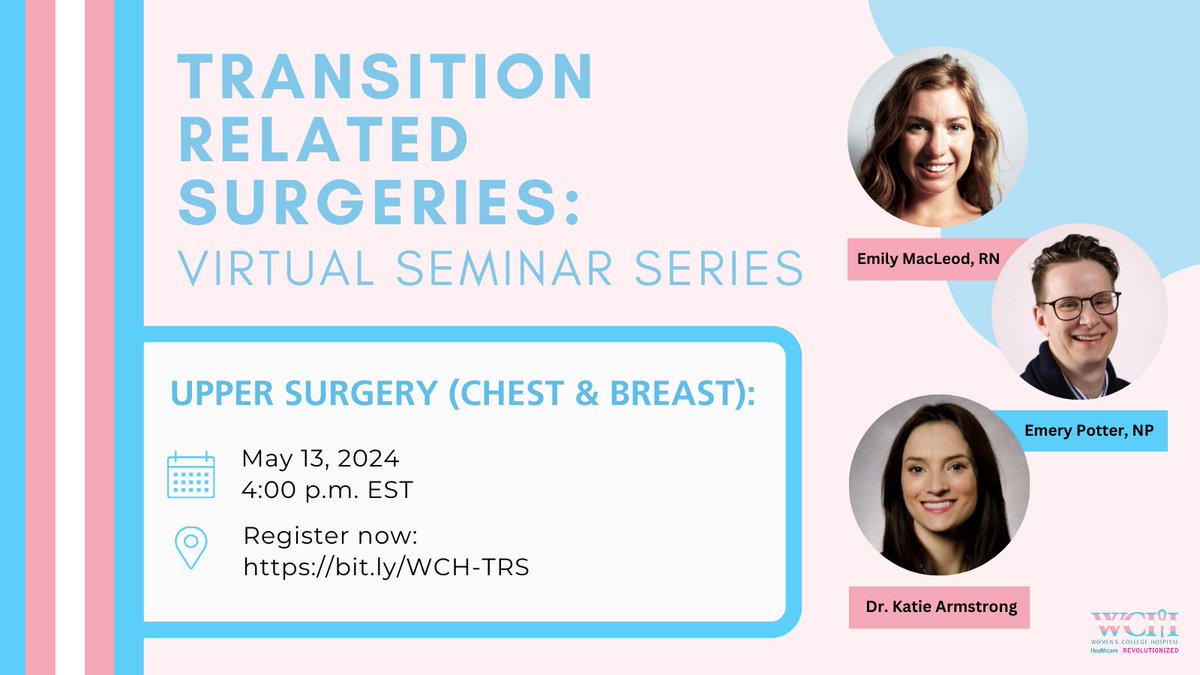 ✨ WCH's Transition Related Surgery team is gearing up for its second annual Virtual Seminar Series! ✨ Register now for our first seminar covering Upper Surgery (Chest & Breast) on May 13 ➡️ loom.ly/IOq4Lw8 #GenderAffirmingCare