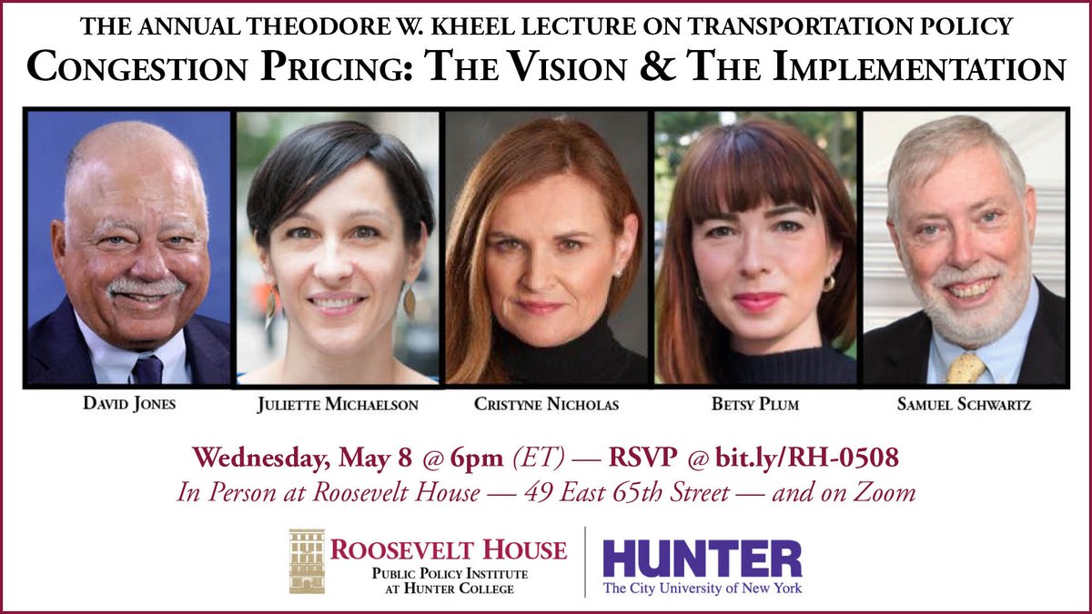 Join us Wednesday, May 8 @ 6pm for an in-depth & timely discussion of congestion pricing. The panel will address the tolling plan’s expected benefits, potential downsides, & approaches to its implementation. RSVP: bit.ly/RH-0508