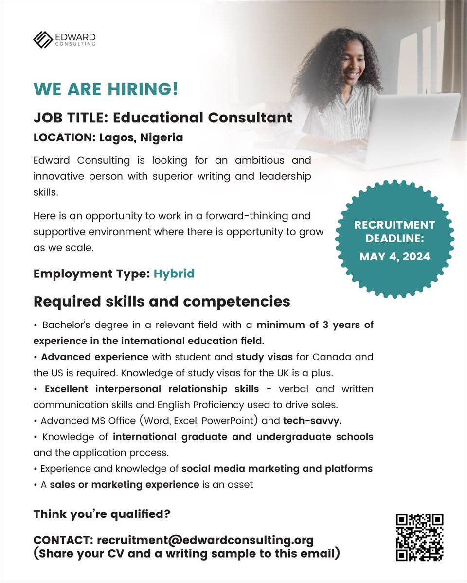 Here is your chance to become a member of the Edward Consulting team! We are recruiting for the role of Educational Consultant. If you're ambitious, innovative and passionate about studying abroad and traveling, we need you on our team.