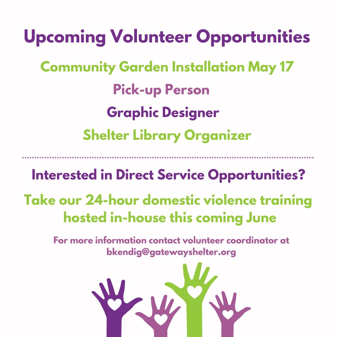 April 21-27 is International Volunteer Week. Our volunteers help us with everything from organizing donation drives for residents to creating a community garden. You truly make a difference for those impacted by domestic violence. Learn more at gatewayshelter.org/get-involved/v… #volunteer