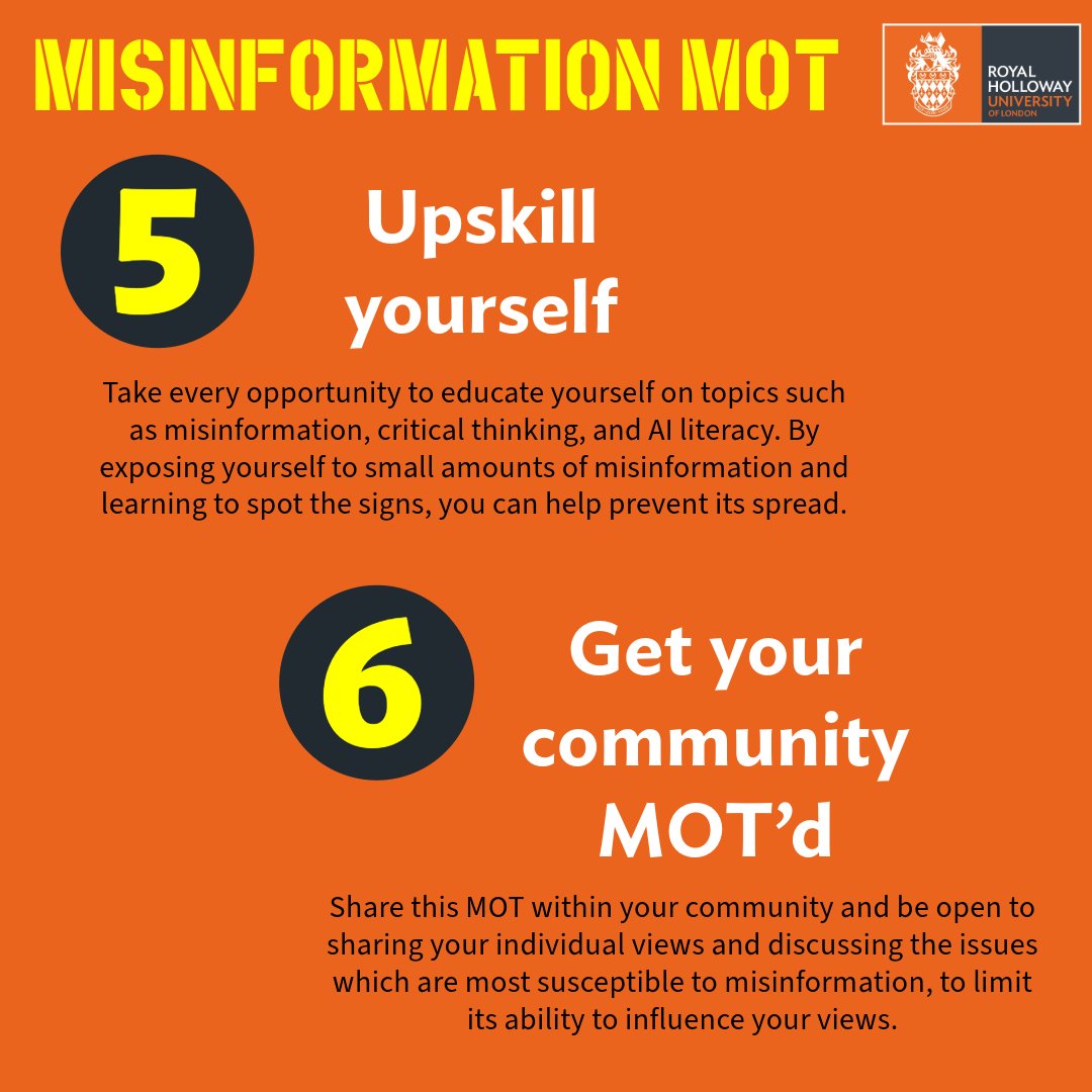 School of Business & Management academics have contributed towards the 'Misinformation MOT' released today by @RoyalHolloway The anti-misinformation checklist aims to help the public make informed decisions about the content they consume ow.ly/ak1s50RmZlP