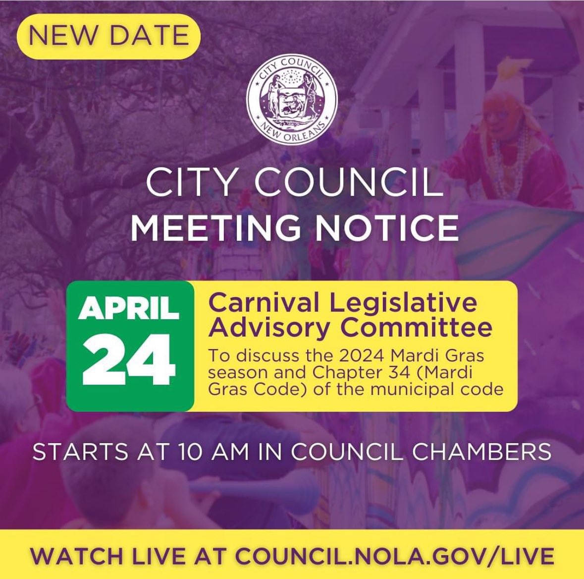 HAPPENING NOW — tune in: council.nola.gov/LIVE