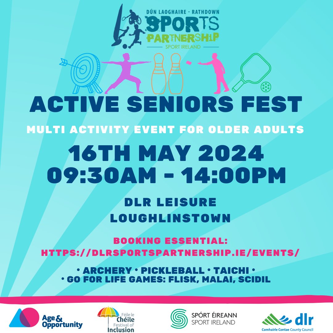Don't miss this! 🏹🤸🥏🏆 Day 1 of our Active Seniors Fest is sold out but there are still places available for Day 2!!! This is a free event but booking is essential dlrsportspartnership.ie/events/ @Age_Opp @dlrcc @sportireland