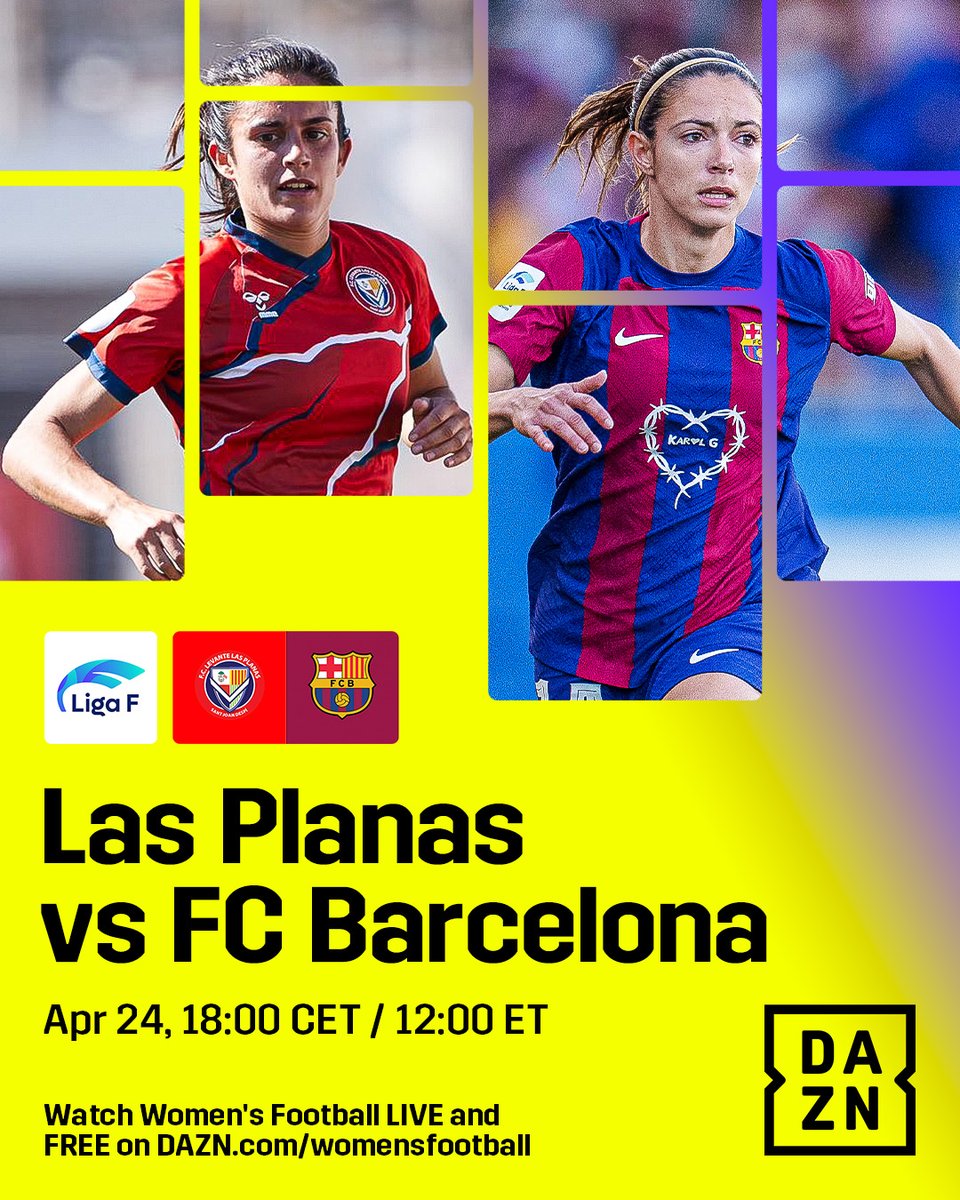 👀 Struggling Las Planas face a Barça side wounded after their UWCL defeat in the weekend. Watch live for free ▶️ bit.ly/DAZNWFootball Available in selected territories. #LigaF #NewDealforWomensFootball