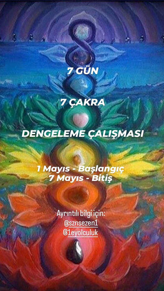 ...ATÖLYE ÇALIŞMAMIZ

ÇAKRA DENGELEME;

💫Çalışmamız 7 gün sürecektir.

💫7 çakranın dengelenmesi için her gün farklı meditasyonlar ve enerji çalışmasından oluşmaktadır.

💫1 Mayıs Çarşamba
Başlangıç
7 Mayıs Salı
Bitiş günümüzdür...