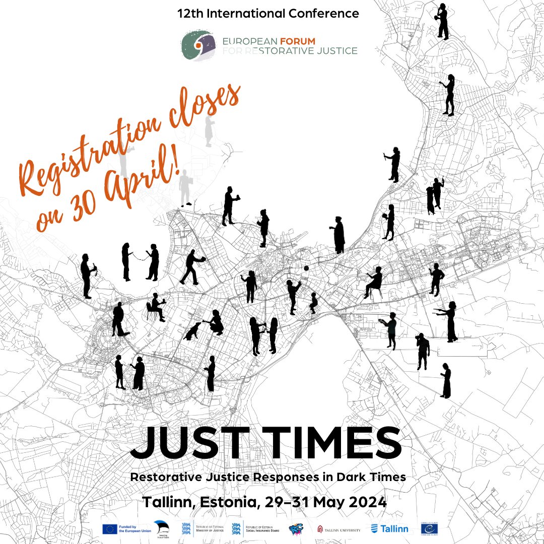 ❓Still considering to join the upcoming #EFRJconference in #Tallinn? ❗You are JUST [in] TIME to do it! You can register until next Tuesday (30 April) midnight! Don’t miss the chance! 👉 29-31 May 2024, Tallinn Estonia 👉 euforumrj.org/en/events/conf… #EFRJ2024 #restorativejustice