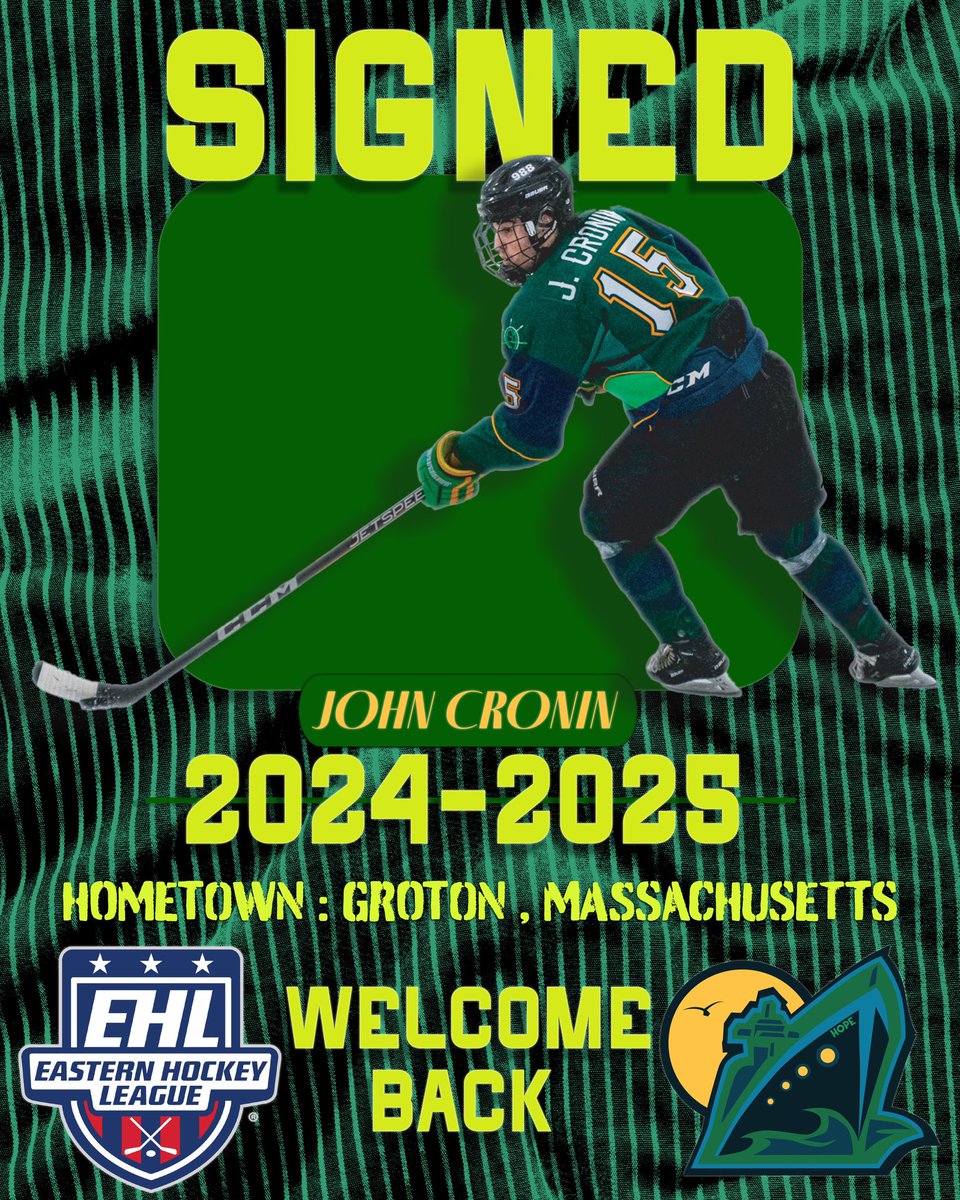 The signings & “re-signings” continue! Welcome back to the younger Cronin brother - John!  John’s development last year was awesome to watch and his family represents all we have tried to build here with HCRI! #HCRIFamily