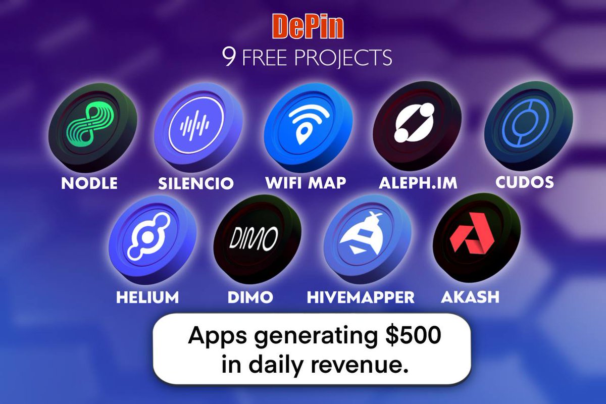 I earn $500 every day with Free DePIN Apps.

Meet DePIN.

Install 9 programs and earn $500 USD every day.

Top 9 projects that will generate income for you🧵👇