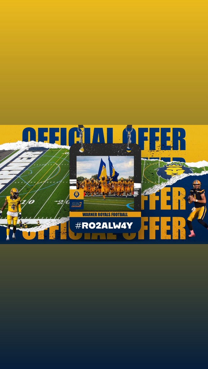 Sc3_sway's tweet photo. Blessed to receive an offer from Warner University. ⁦@dburks88⁩ 💙💛 https://t.co/Q5g6TpgiQP