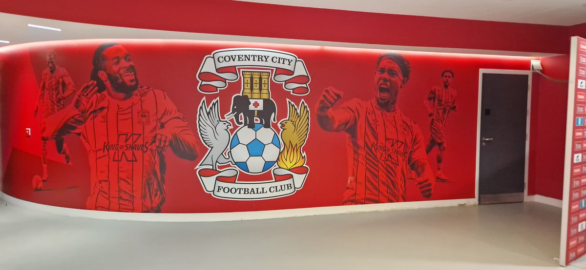 AdamDewis's tweet photo. Did a tour of Wembley today and they still have the Cov city decals up in the dressing room, so getting a chance to see how it was for the players on Sunday was pretty special #PUSB https://t.co/hwcwoCFb3U