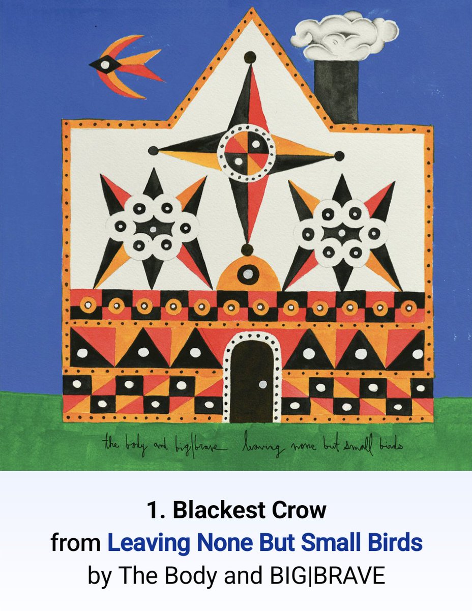 i don't keep track of my top lists like that but Ellen Zweig - Fiction of the Physical might be a top 10 all-time album and The Body and BIG|BRAVE - 'Blackest Crow' might be a top 10 all-time song