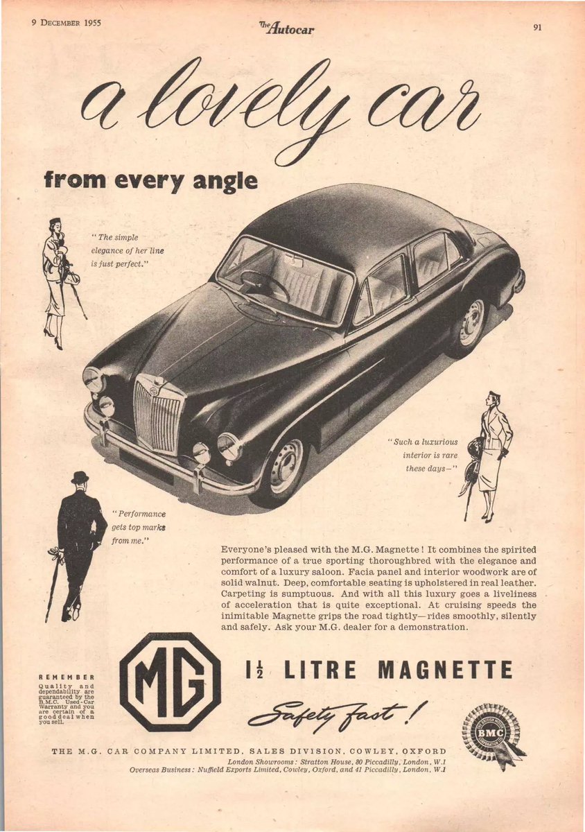 Factoid Extra: As mid-‘50s sporting saloons went, the ZA Magnette was a stylish car & quick as with its twin-SU 1.5-litre version of BMC’s B-Series engine.
Pay a little extra & you could get Pirelli radials on it as well.
@neilmbriscoe @t2stu @DarraghMcKenna @TopOfTheTower @StvCr