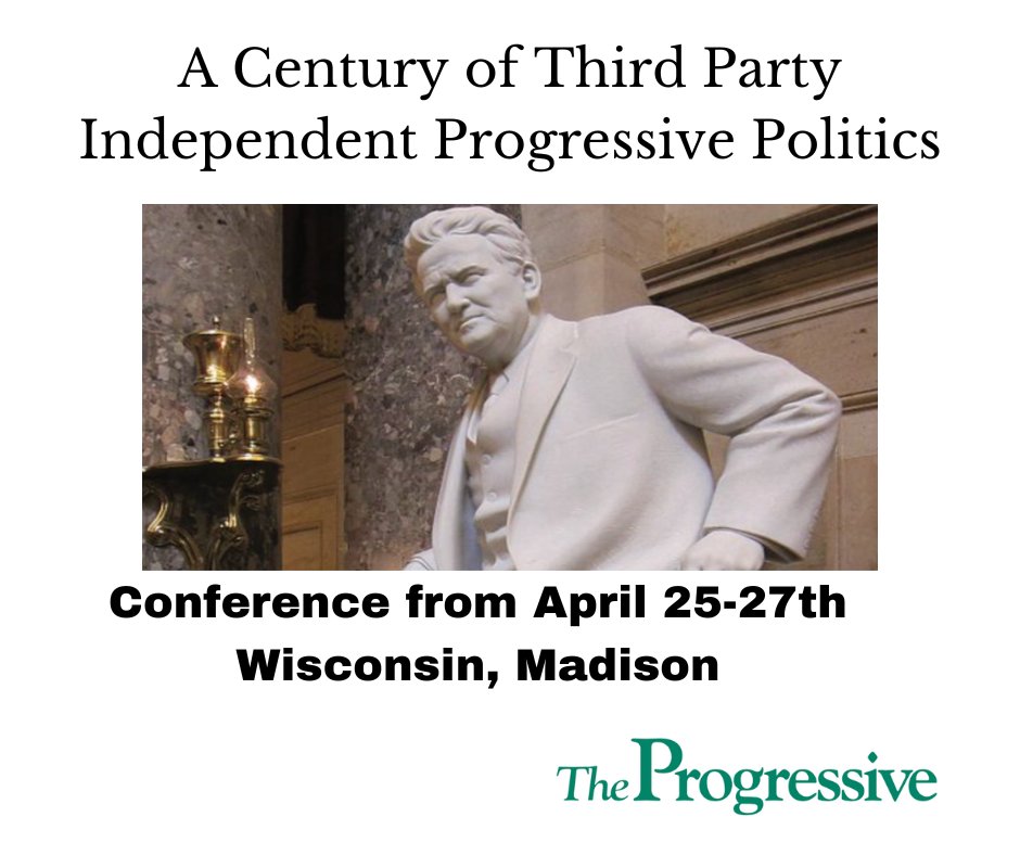 From April 25th to 27th, The Progressive will celebrate the 100-year anniversary of La Follette’s independent run for the U.S. Presidency. The events will be held in Madison, Wisconsin.
#lafollette #elections 
Check out the full list of events here: progressive.org/progressive-pr…