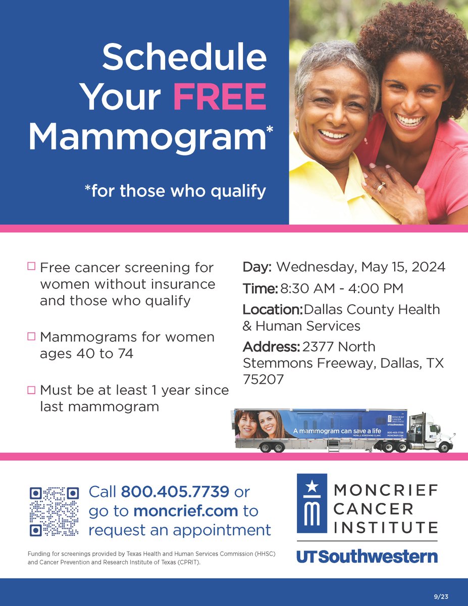 Calling all ladies! prioritize your health and schedule your FREE* mammogram provided by the Moncrief Cancer Institute at the DCHHS Health Fair on May 15! Don't miss out! #trending #healthylife