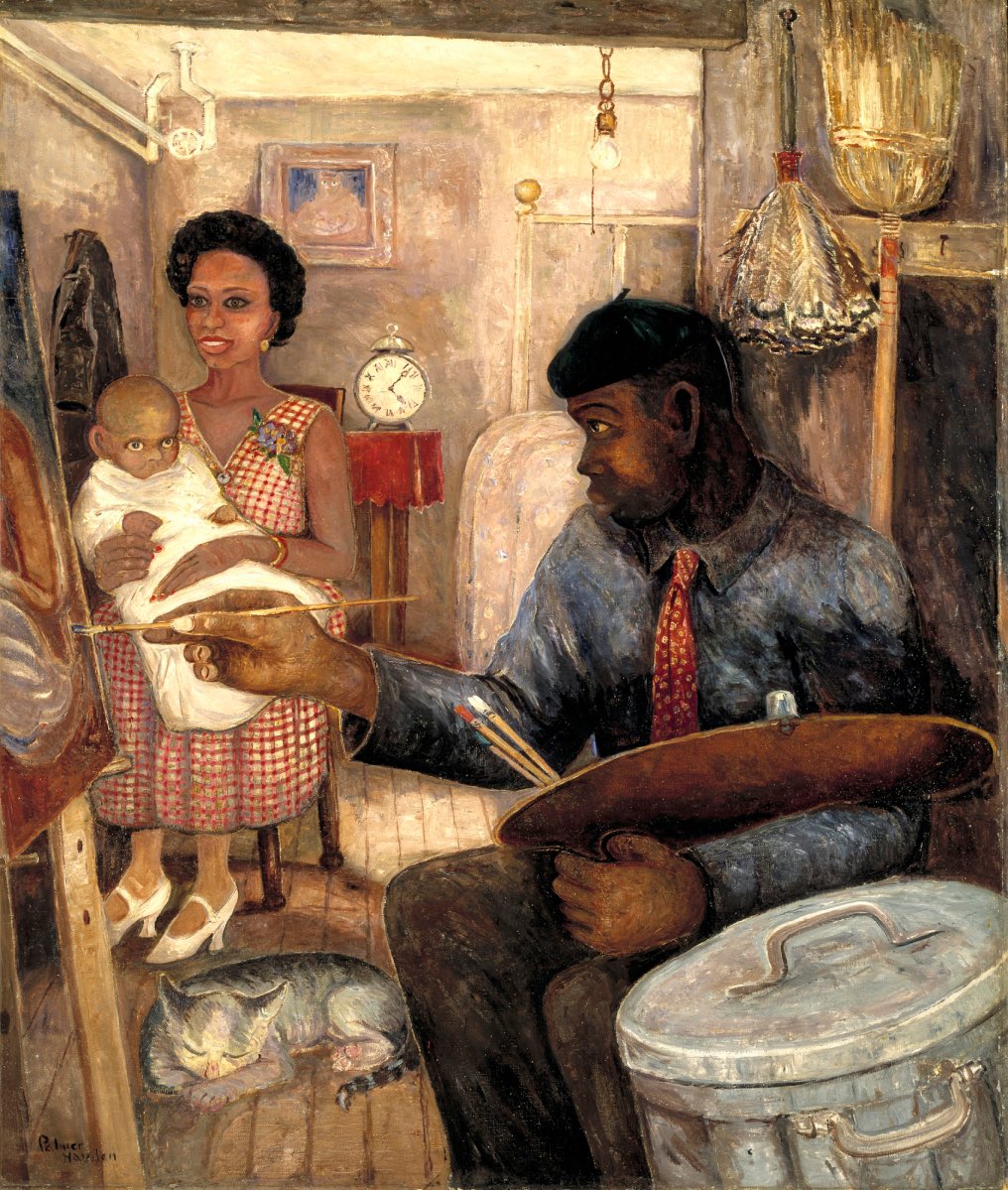 Palmer Hayden. The Janitor Who Paints. C 1937, repainted after 1940. Hayden said his friend Cloyd Boykin, an artist who like Hayden, had supported himself as a janitor, inspired this piece: “I painted it because no one called Boykin the artist. They called him the janitor.”