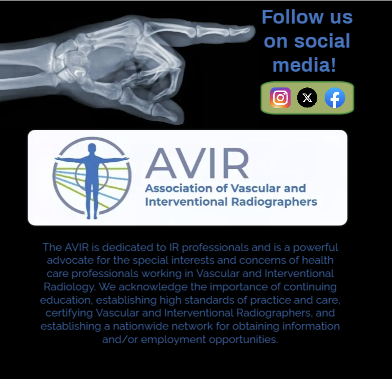 The AVIR supports IR professionals and aims to bring more awareness to the interventional specialty! Join us on our mission to educate and advocate for IR labs everywhere!  #AVIR #irad #interventionalradiology #radtech #irtech #healthcare #iamir #radiology #medicine